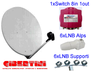 Kit Parab.100 cm Gibertini Serie L + 6 LNB + 1 Diseqc EMP 8 in